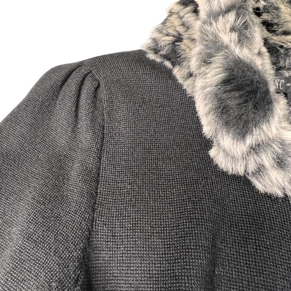 I.N.C. Faux Fur Animal Print Trim Black Button Sweater Coat Women's Size M - Picture 9 of 13